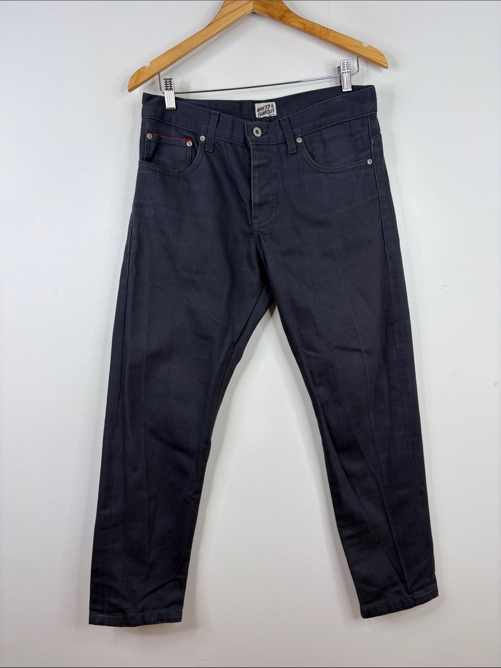 Naked & Famous Chino Pants Mens 32 x 27 Navy Blue Gray Selvedge Slim Guy
